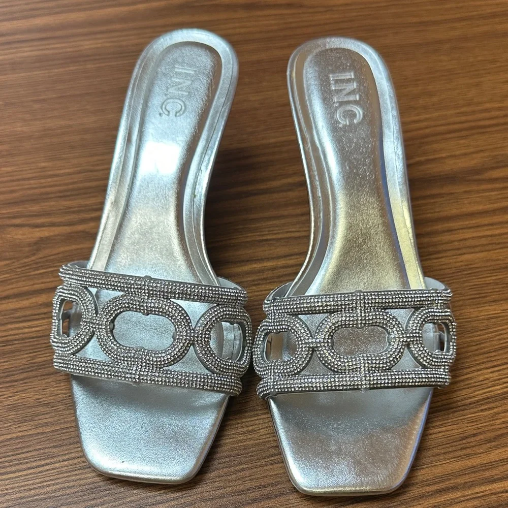 INC International Concepts Women's Silver Embellished Mules